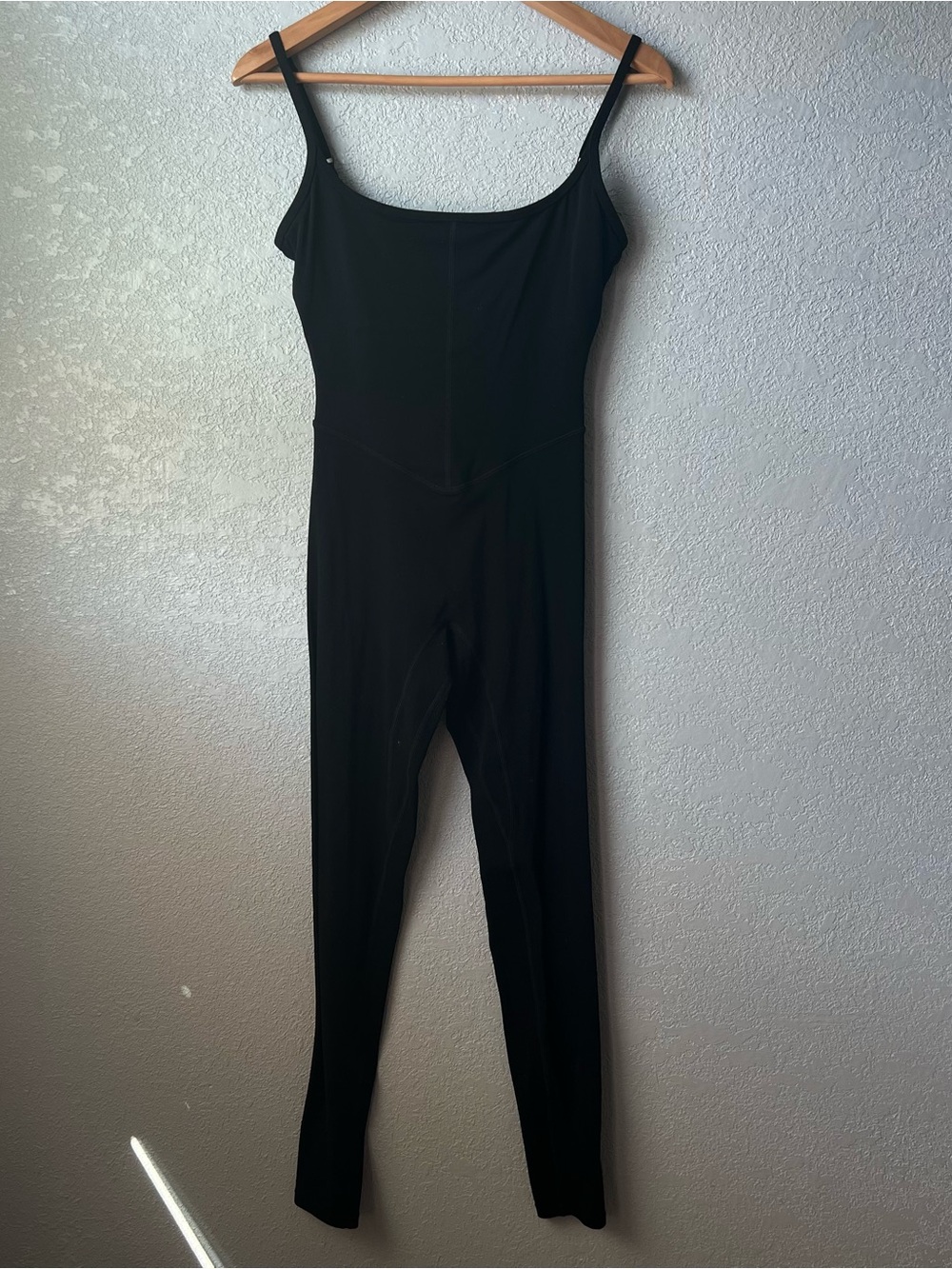 Black Fitted Unitard Jumpsuit Spaghetti Strap Scoop Neck 90s Y2K Workout S